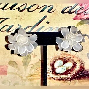 Sterling Silver White Flower Petal Stud Earrings